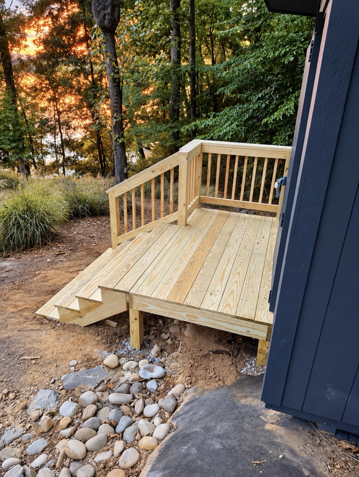 Custom deck beside shed